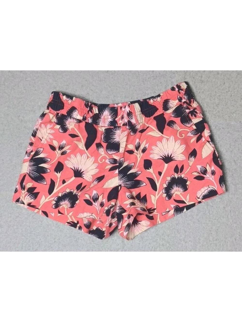 J Crew Linen Blend Shorts Womens Size O Pink And Navy Blue Floral Jungle Leaves